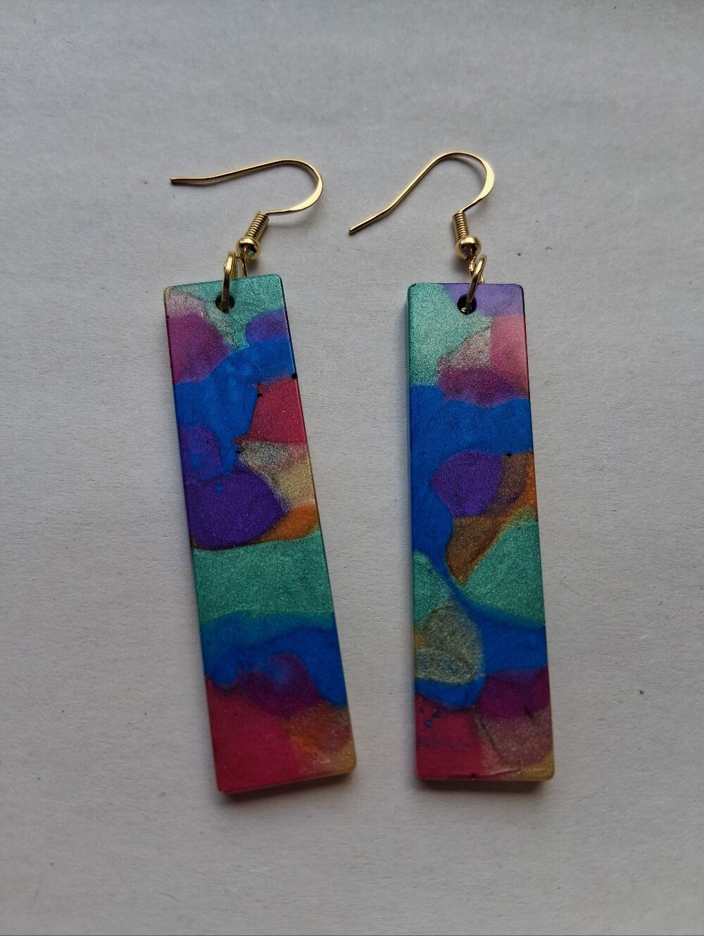 Hand Crafted Multicolor Abstract Rectangle Drop Earrings